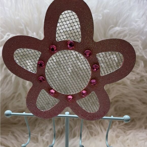 BLUE & pink glitter metal jewelry & earring stand - Picture 2 of 4